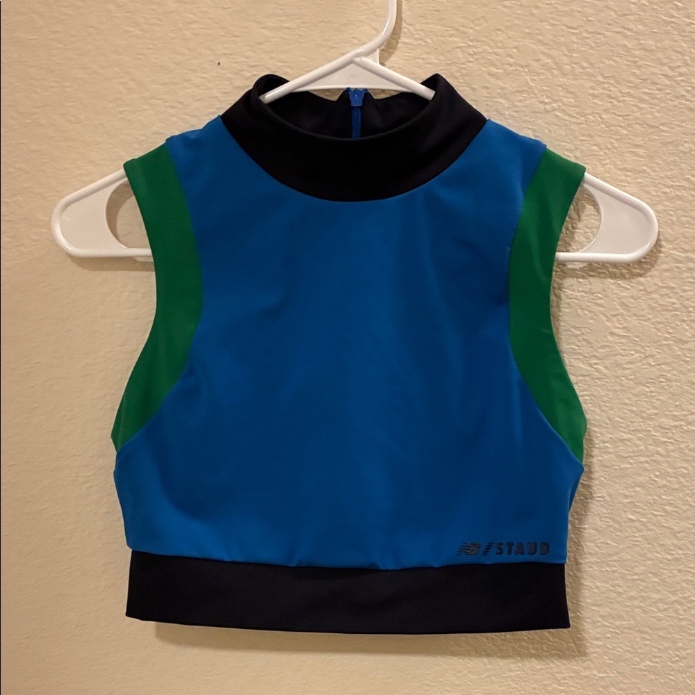 STAUD Color Block Blue and Green Crop Top - Picture 2 of 5